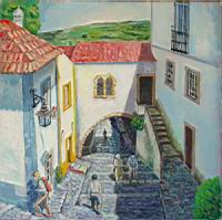 Portugalia, Obidos 40x40 olaj,farost.jpg